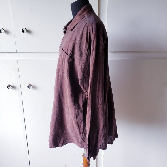 FLAX Size S Brown Linen Long Button Down Shirt - Picture 4 of 5